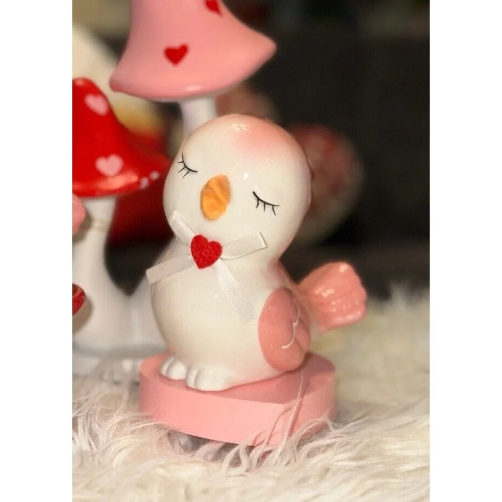 New Set of 2 Pink Retro Bird Ceramic Love Bird Valentines‎ Lovebirds Pastel